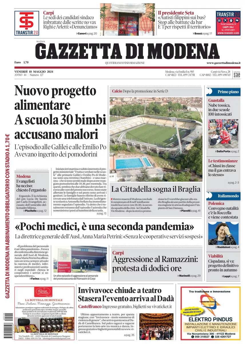 Prima-pagina-gazzetta di modena-oggi-edizione-del-2024-05-10